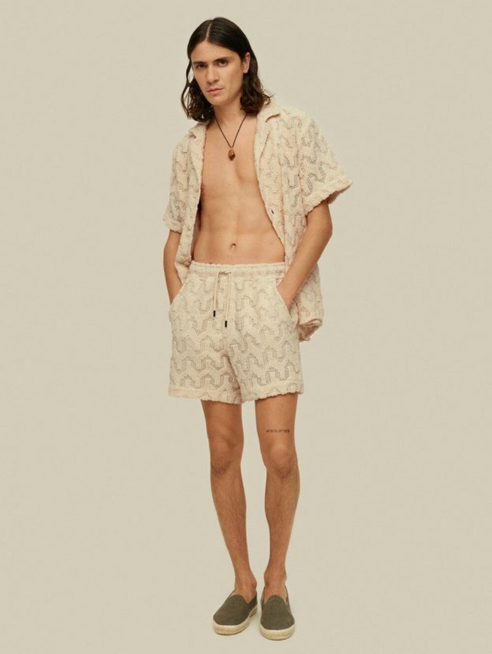 OAS Light Beige Atlas Crochet Shorts Size S